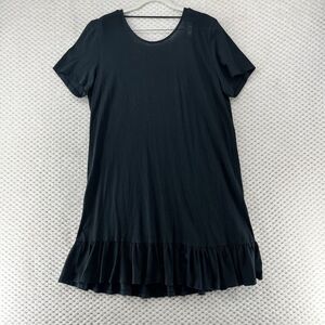 Cotton Dress Ruffle Hem Short‎ Sleeve Casual Comfy Black Plunging Back